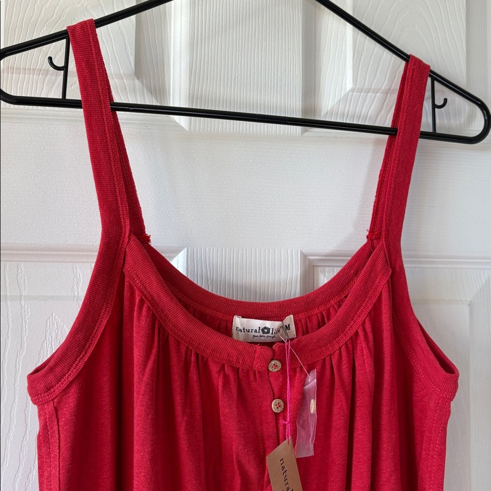 Relaxed Button Down MIDI Dress -  Red - Picture 7 of 10